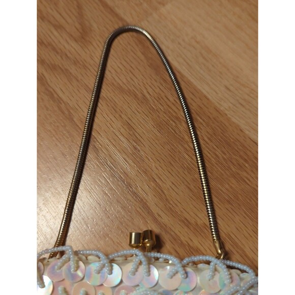 Clutch Evening Bag White Bead Sequin Vintage Wire Strap Hong Kong - Picture 6 of 10